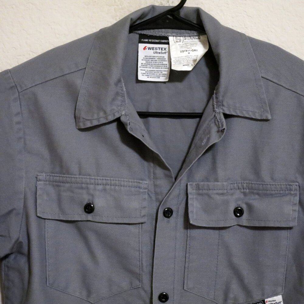 Westex Shirt Mens Medium FR Flame Resistant Ultrasoft Long Sleeve Button Gray